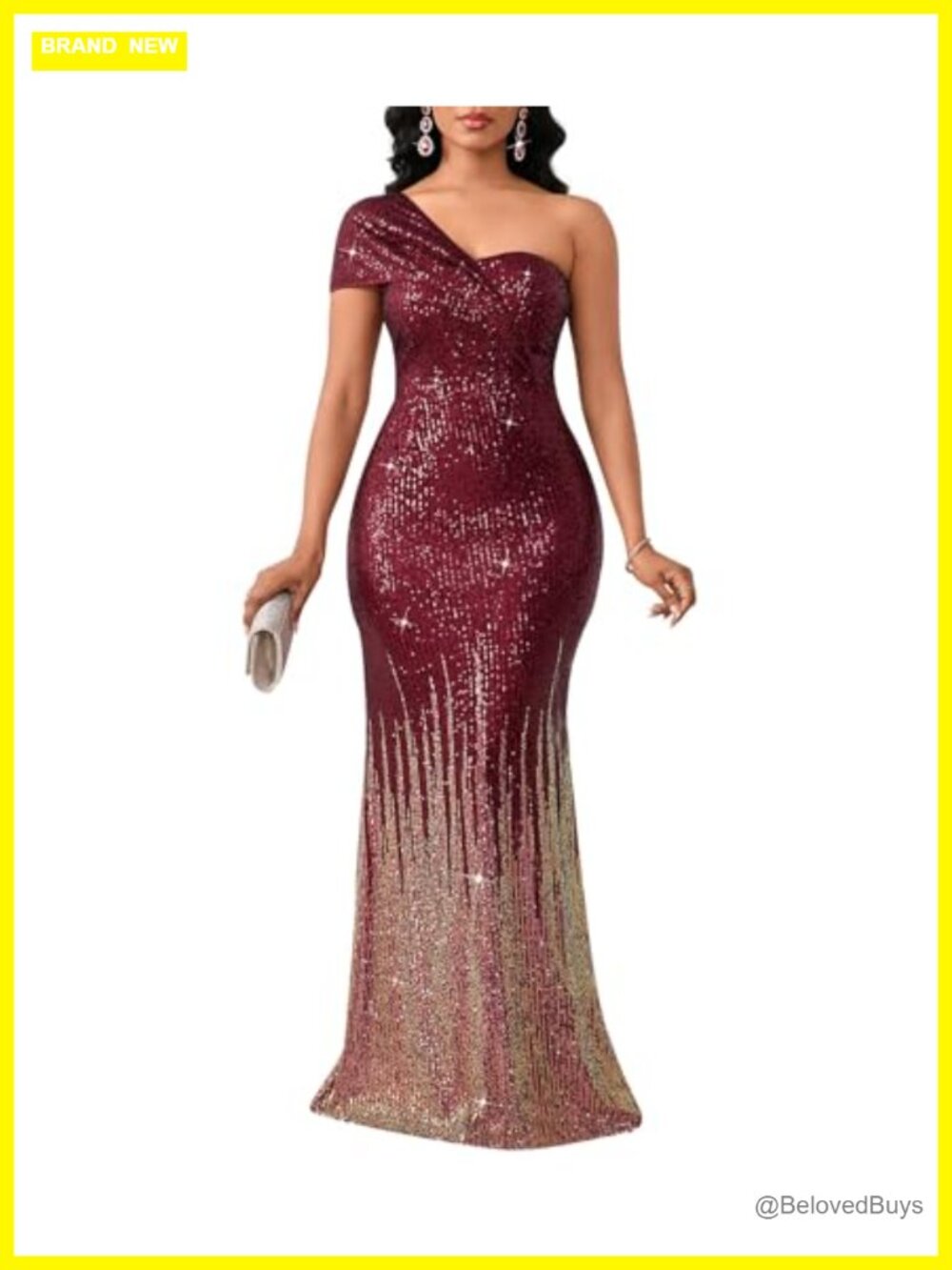 Sequin One Shoulder Mermaid Maxi Formal Evening Gown Prom Dress